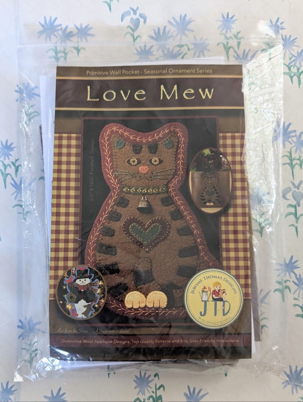 Jerome Thomas Designs Love Mew Cat Primitive Wall Pocket Kit NEW Wool Ornament